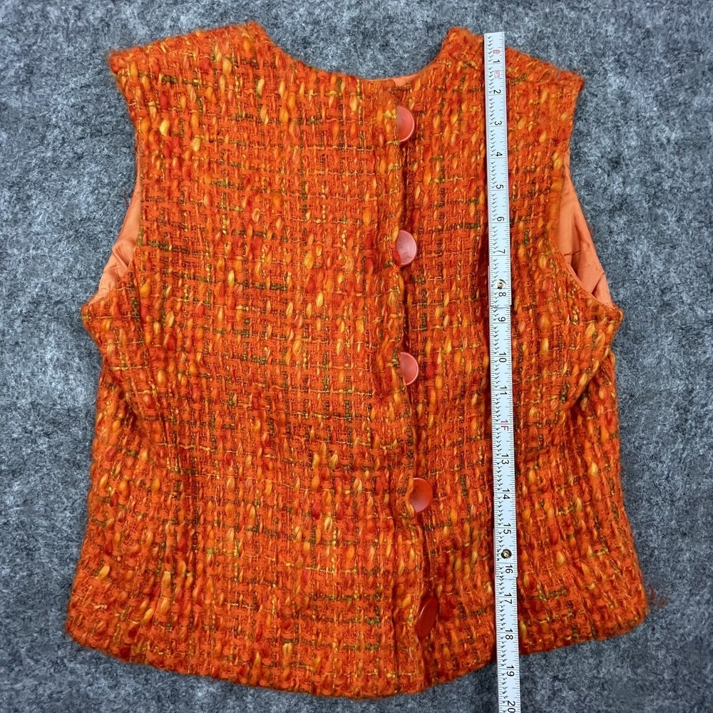 Vintage Top Womens Extra Small Orange Boucle Vest Retro Boho Hippie Mod GoGo - Picture 4 of 4